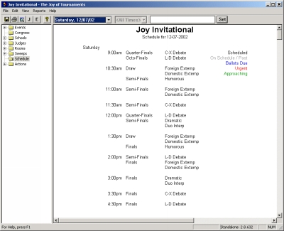 Tournament Schedule - click to enlarge